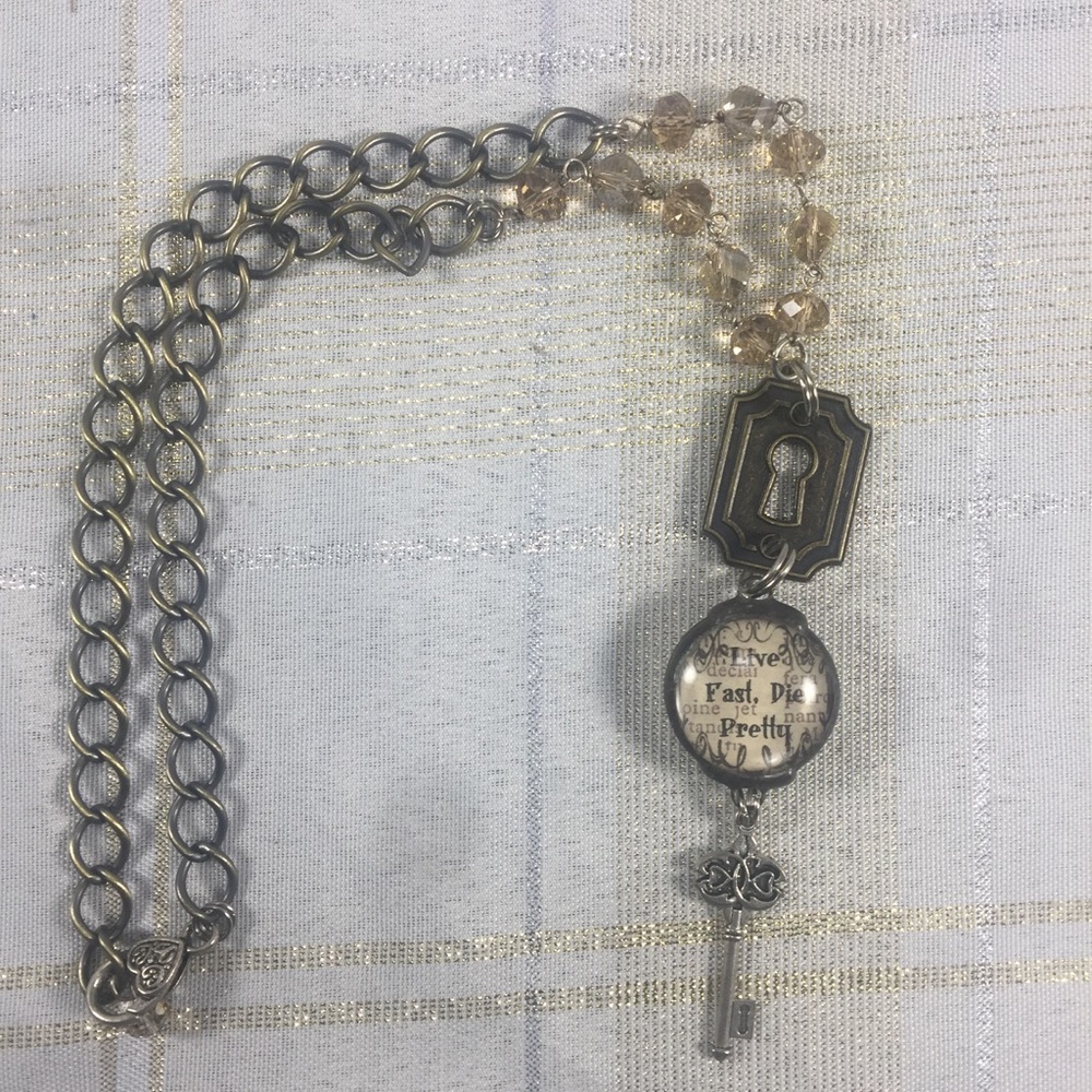 'Live Fast Die Pretty' Double Sided Lock and Key Necklace